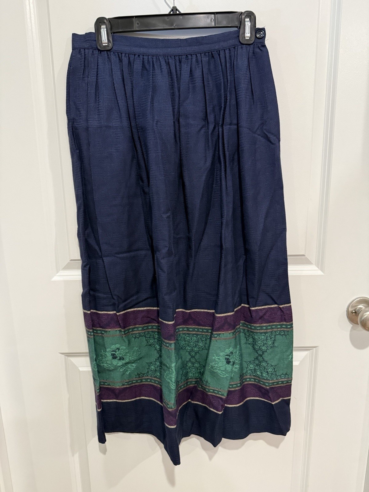 Vintage Y2k Bert Pulitzer Navy Blue Silk Blend Professional Midi Skirt Sz 10